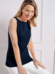 BLACK|INDIGO BLUE PIMA BATEAU-NECK TANK | Talbots US