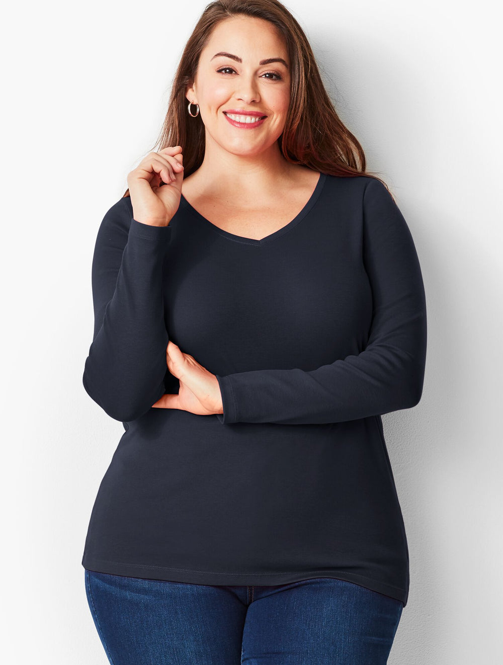 INDIGO BLUE|IVORY|WHITE PIMA V-NECK TEE | Talbots on sale