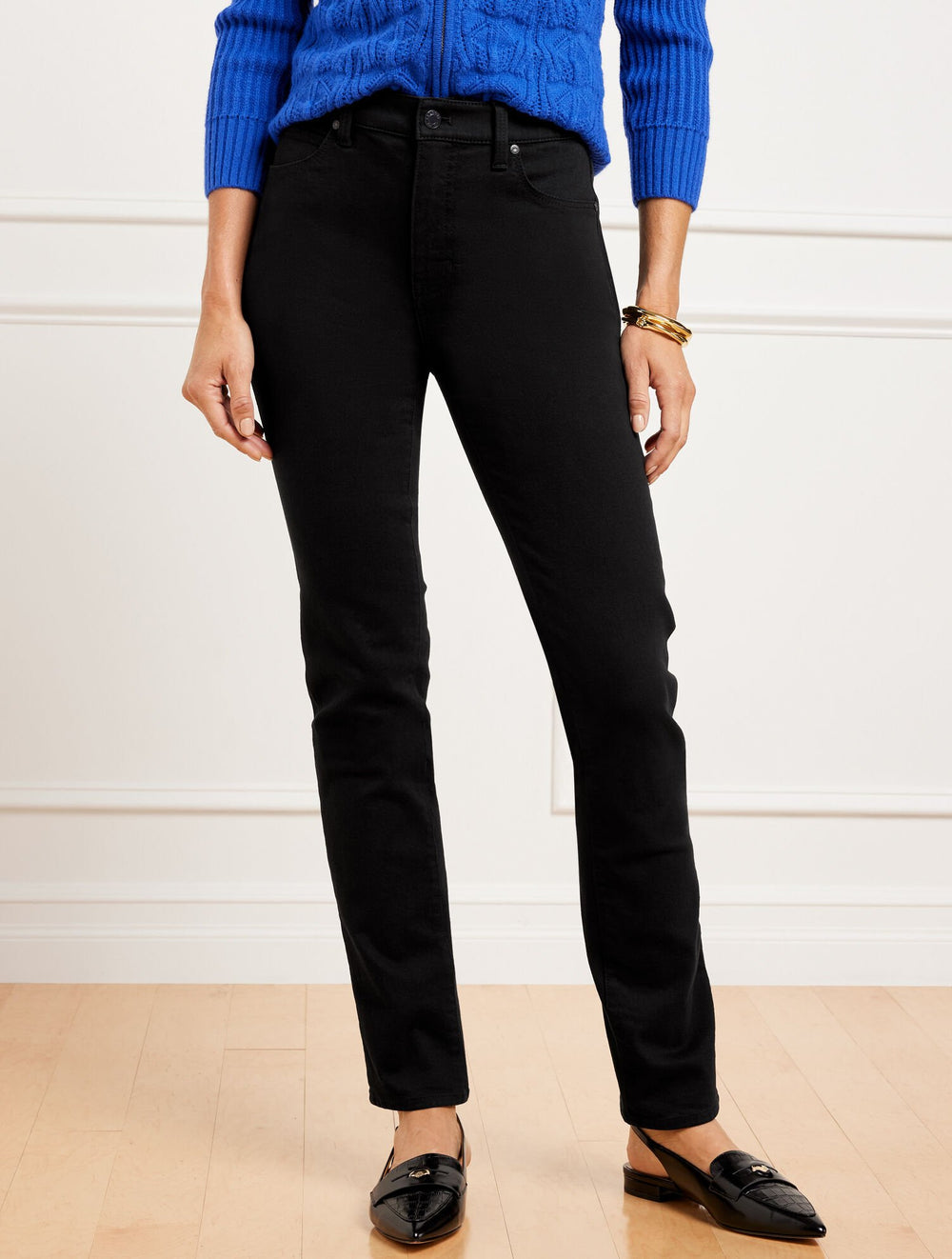 BLACK STRAIGHT-LEG JEANS - BLACK | Talbots on sale