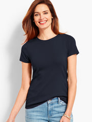 BLACK|INDIGO|WHITE PIMA COTTON CREWNECK TEE | Talbots online