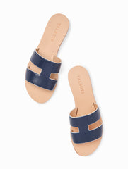 BLACK|HAVANA TAN|INDIGO BLUE|WHITE HANNAH VACHETTA LEATHER SLIDES | Talbots on sale