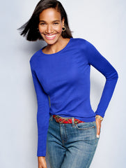 WHITE PIMA COTTON LONG-SLEEVE CREWNECK TEE | Talbots US