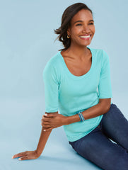 WHITE SCOOP NECK CURVED HEM TEE - PIMA SOLID | Talbots on sale