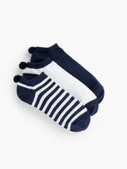 BLACK MULTI|INDIGO BLUE MULTI THREE PAIR POM POM SOCKS | Talbots for sale