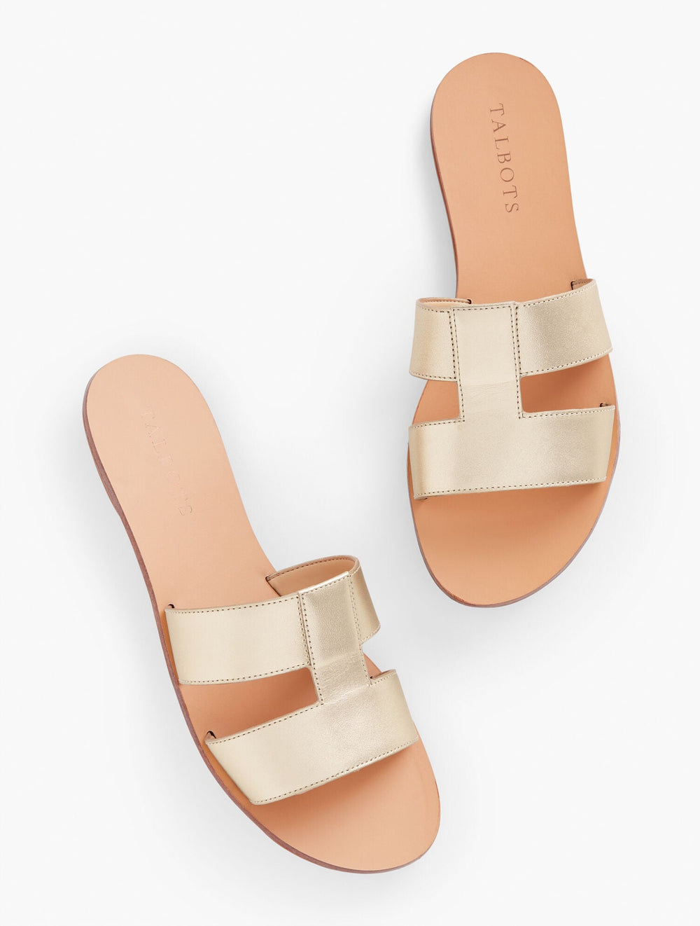 GOLD HANNAH METALLIC VACHETTA SLIDES | Talbots online