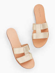 GOLD HANNAH METALLIC VACHETTA SLIDES | Talbots online
