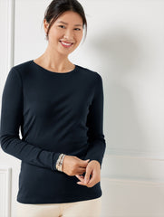 BLACK|INDIGO BLUE|IVORY|WHITE PIMA CREWNECK TEE - SOLID | Talbots discount