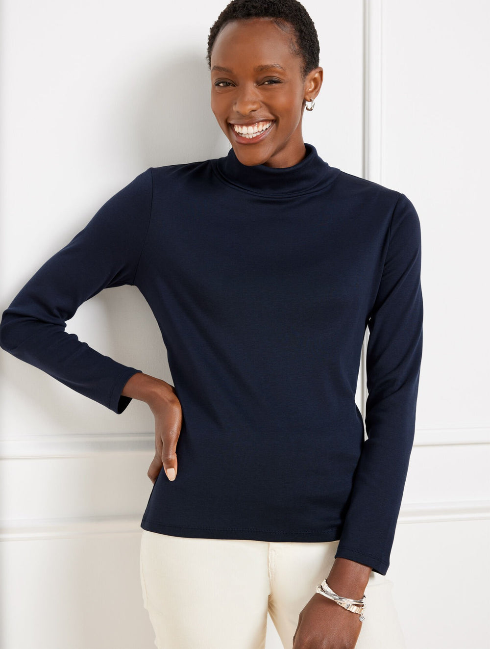 BLACK|INDIGO BLUE|IVORY|RED POP|WHITE COTTON TURTLENECK | Talbots outlet