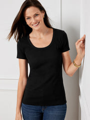 BLACK|INDIGO BLUE|WHITE|VINEYARD GREEN RIBBED SCOOP NECK TEE | Talbots sale