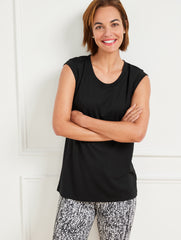 BLACK LIGHT PONTE SCOOP NECK TEE | Talbots for sale
