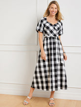 BLACK/WHITE ZINNIA GINGHAM FIT & FLARE POPLIN DRESS | Talbots discount