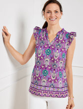 MAGENTA ROSE MULTI RUFFLE TRIM SHELL - FLORET MEDALLION | Talbots discount