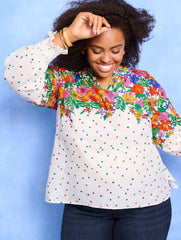 IVORY MULTI BLISSFUL FLORAL SMOCKED CUFF BLOUSE | Talbots online
