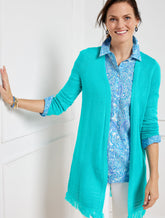 AQUA BREEZE TEXTURED FRINGE OPEN FRONT CARDIGAN | Talbots for sale
