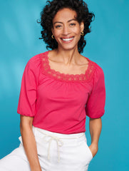 AZALEA LACE TRIM SQUARE NECK TOP | Talbots outlet