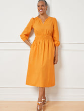 BRIGHT MARIGOLD SMOCKED POPLIN MIDI DRESS | Talbots for sale