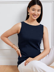 BLACK|INDIGO BLUE|WHITE PIMA COTTON BATEAU NECK TANK | Talbots online