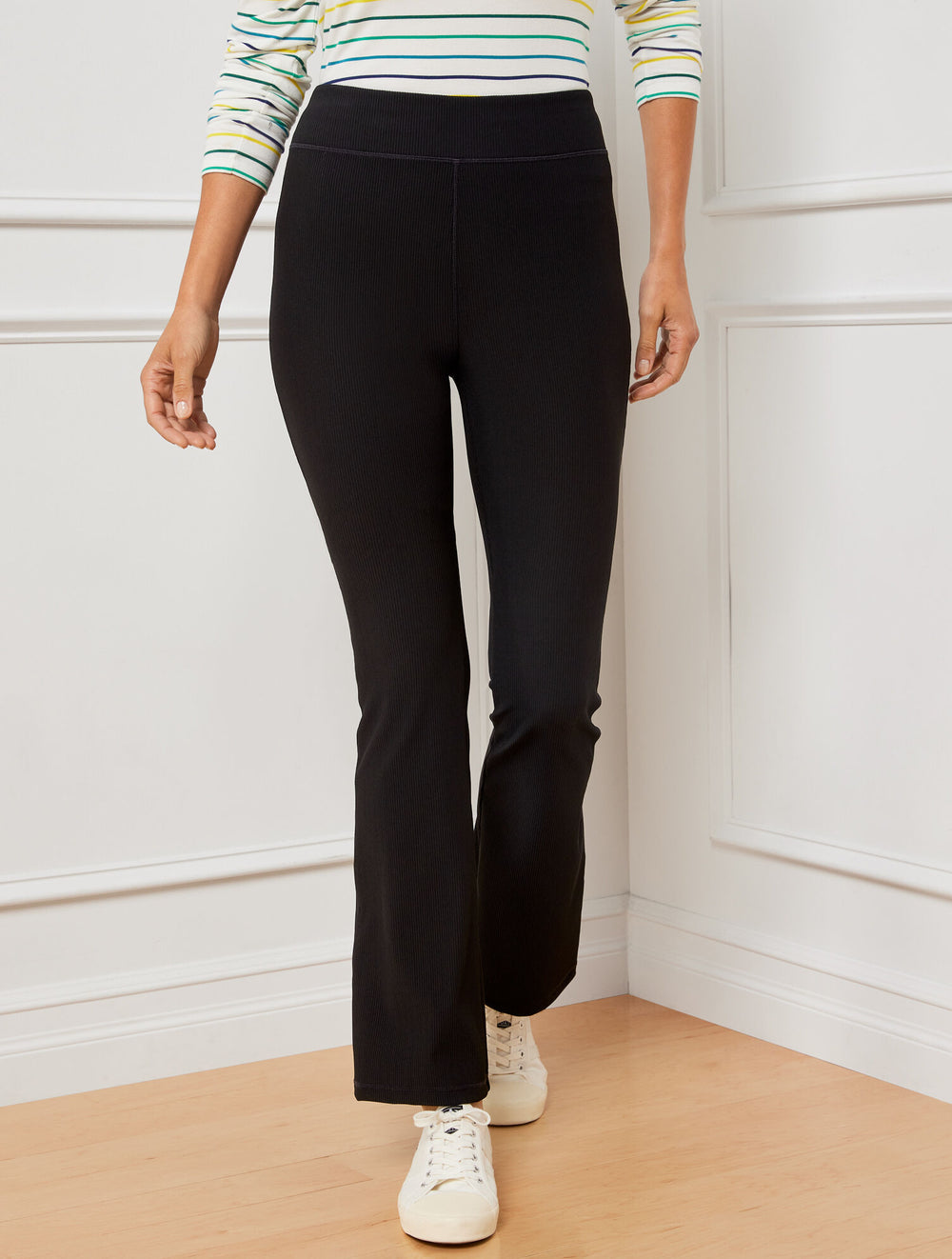BLACK SOFT STRETCH RIBBED HIGH WAIST BOOTCUT LEGGING | Talbots near me