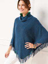 TEAL OCEAN FRINGE KNIT PONCHO | Talbots on sale