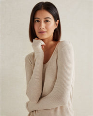 FAWN HEATHER|GRAPHITE HEATHER DRAPEY RIB KNIT TOP | Talbots discount