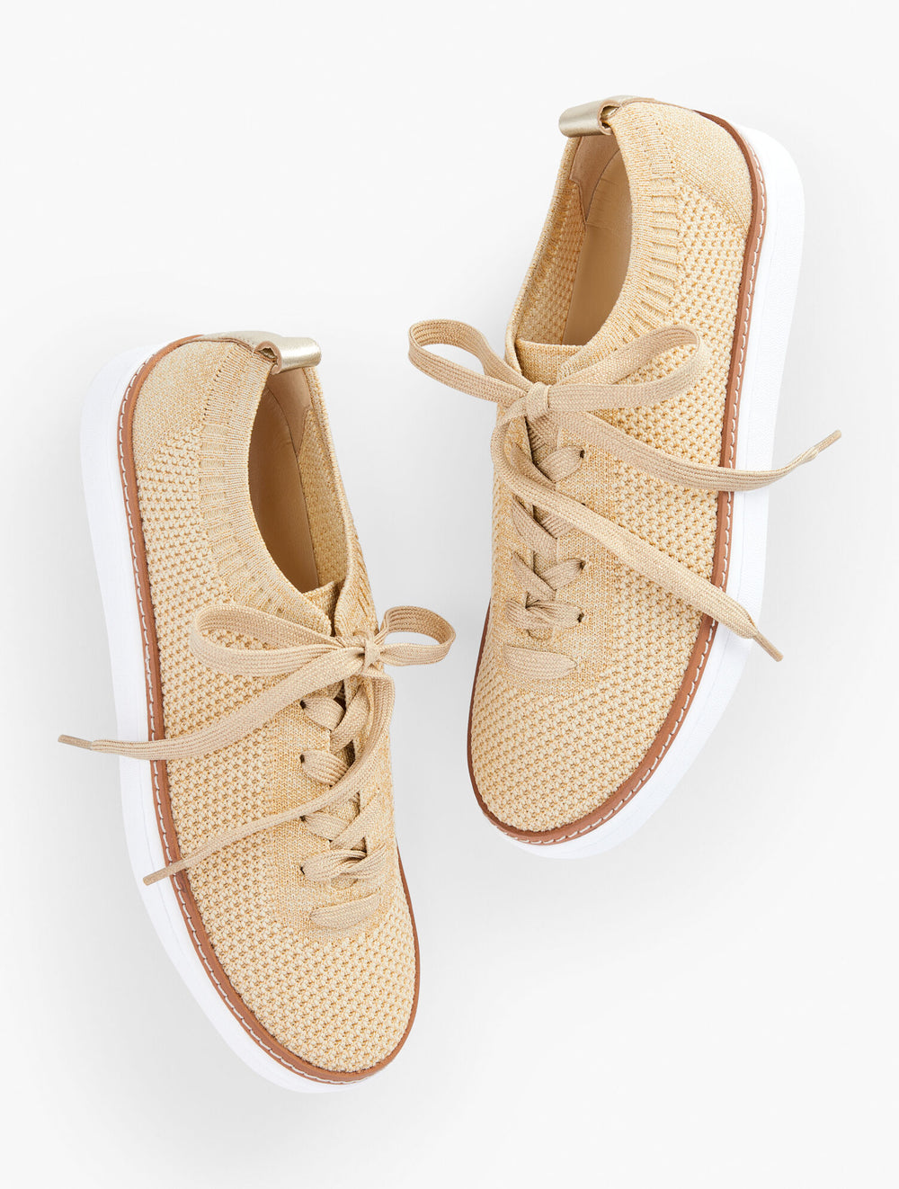 GOLD BRITTANY METALLIC KNIT LACE UP SNEAKERS | Talbots US