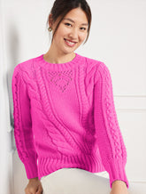 FESTIVE FUCHSIA|IVORY BALLOON SLEEVE CABLE KNIT SWEATER | Talbots outlet