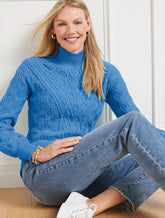 CAPRI BLUE CABLE KNIT MOCKNECK SWEATER | Talbots online