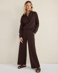 JAVA|TAUPE HEATHER FLEECE WIDE LEG PANTS | Talbots outlet