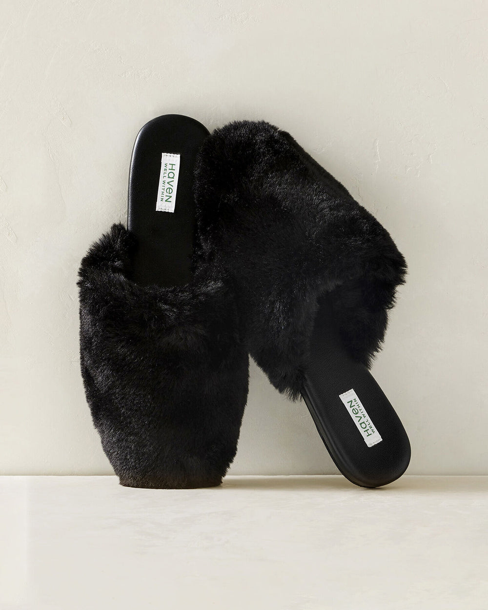 BLACK|CREAM FAUX FUR MULE SLIDES | Talbots near me