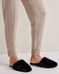 BLACK|CREAM FAUX FUR MULE SLIDES | Talbots near me