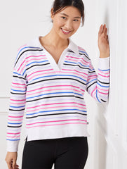 WHITE MULTI COZY CRUSH JOHNNY COLLAR PULLOVER - GAME STRIPE | Talbots US