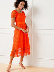 BRIGHT TANGERINE LACE FIT & FLARE DRESS | Talbots sale