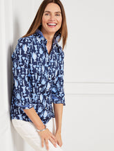 INDIA INK/CAPRI BLUE NON-IRON PERFECT SHIRT - ANTIQUE VASES | Talbots discount