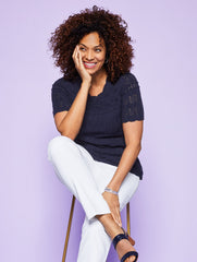 POOL BLUE MIXED POINTELLE STITCH SWEATER | Talbots online