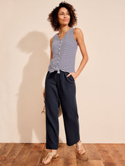 WHITE/INDIGO TIE HEM BUTTON FRONT TANK - COASTAL STRIPE | Talbots sale