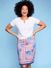 BRIGHT LIME|VIVID TURQUOISE DOT TRIM SPLIT NECK TEE | Talbots online