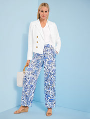 WHITE MULTI SATIN WIDE LEG PANTS - PAINTED PAISLEY | Talbots US