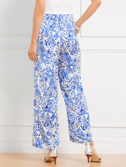 WHITE MULTI SATIN WIDE LEG PANTS - PAINTED PAISLEY | Talbots US