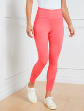 LOVELY CORAL PERFORMANCE INTERLOCK MESH BLOCK LEGGINGS | Talbots sale