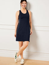 INDIGO BLUE PERFORMANCE INTERLOCK STRAPPY TENNIS DRESS | Talbots on sale