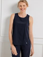 INDIGO BLUE LIGHTWEIGHT WOVEN STRETCH KEYHOLE TANK | Talbots outlet