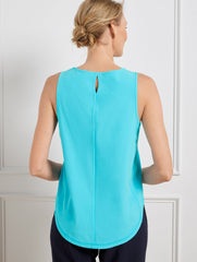 INDIGO BLUE LIGHTWEIGHT WOVEN STRETCH KEYHOLE TANK | Talbots outlet