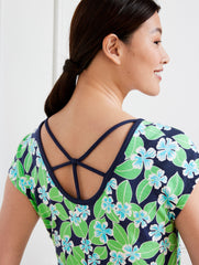 INDIA INK MULTI OPEN BACK SHORT SLEEVE DRESS - FLORAL FIELDS | Talbots for sale