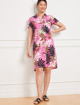 SUPER PINK MULTI SHORT SLEEVE POLO DRESS - BREEZY PALM | Talbots discount