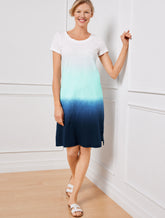 WHITE/FRESH AQUA/INDIGO SUPERSOFT SLUB SHORT SLEEVE DRESS - DIP DYE | Talbots online