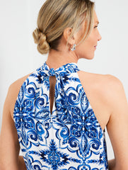 WHITE/BLUE HALTER SHIFT DRESS - ELEGANT MEDALLIONS | Talbots near me