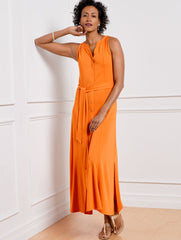 BLACK|TIGER LILY ORANGE JERSEY MAXI SHIRTDRESS | Talbots outlet