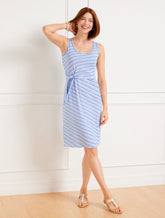 BLUE IRIS/WHITE|LOVELY CORAL/WHITE JACQUARD KNIT SIDE TIE DRESS - ROCKY STRIPE | Talbots on sale