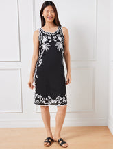 BLACK EMBROIDERED LINEN COTTON SHIFT DRESS | Talbots sale