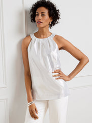 SILVER METALLIC HALTER TOP | Talbots sale